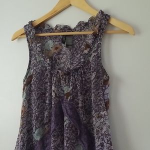 💎 3/$12 Bisou Bisou XS floral semi sheer lace accent tank Purple